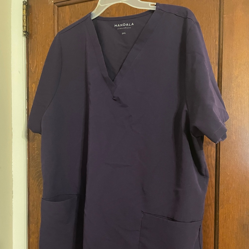 Set of mandala scrubs in eggplant.